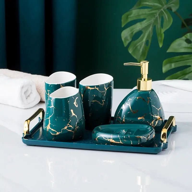 Acessórios Marmorizados Nórdicos para Banheiro - 03 Cores Elegantes para Sua Decoração - Morada Serena