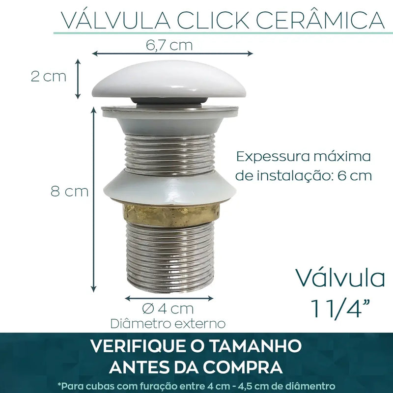 válvula click cerâmica para cuba padrão nacional Morada Serena