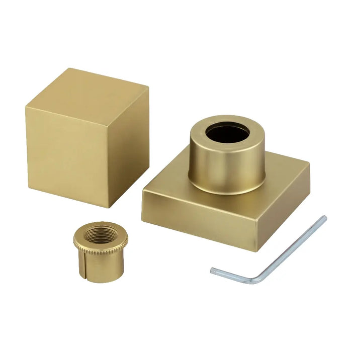 Detalhe do acabamento quadrado dourado fosco para banheiro