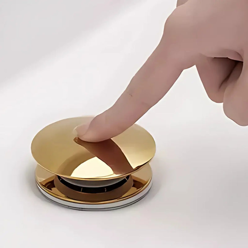 válvula click de inox dourada com acabamento gold Morada Serena