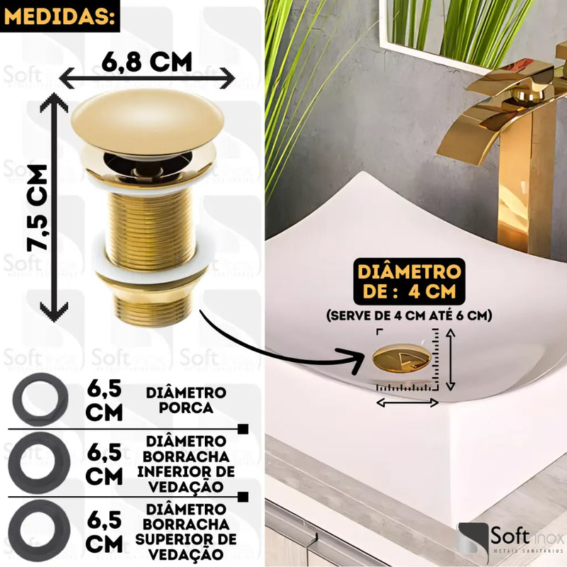 válvula click de inox dourada para cuba com design moderno Morada Serena