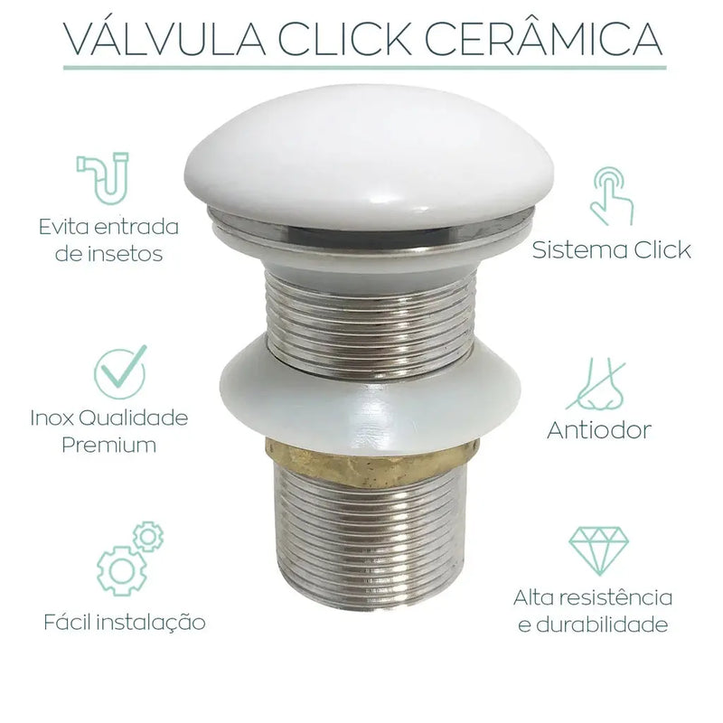 válvula click cerâmica branca para cuba de banheiro Morada Serena