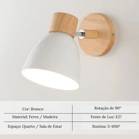 Arandela Articulada de Parede Interna Wooden – Estilo Escandinavo com Braço de Madeira - Morada Serena