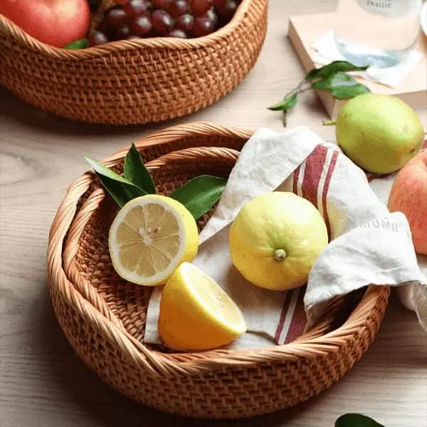 Bandeja Em Vime Redonda Decorativa Rattan | Morada Serena - Morada Serena