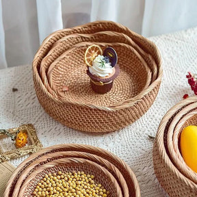 Bandeja Em Vime Redonda Decorativa Rattan | Morada Serena - Morada Serena