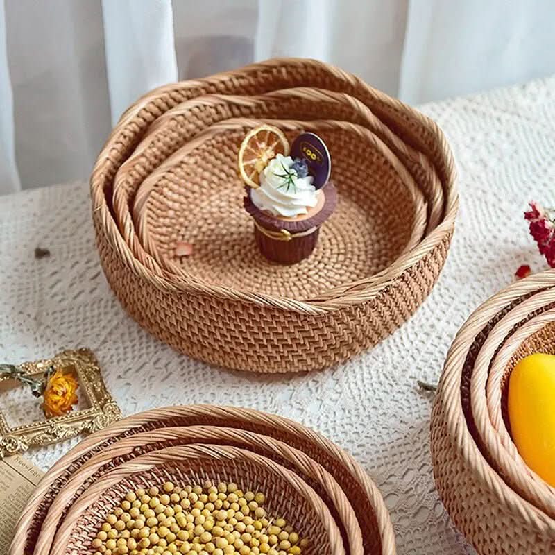 Bandeja Em Vime Redonda Decorativa Rattan | Morada Serena - Morada Serena