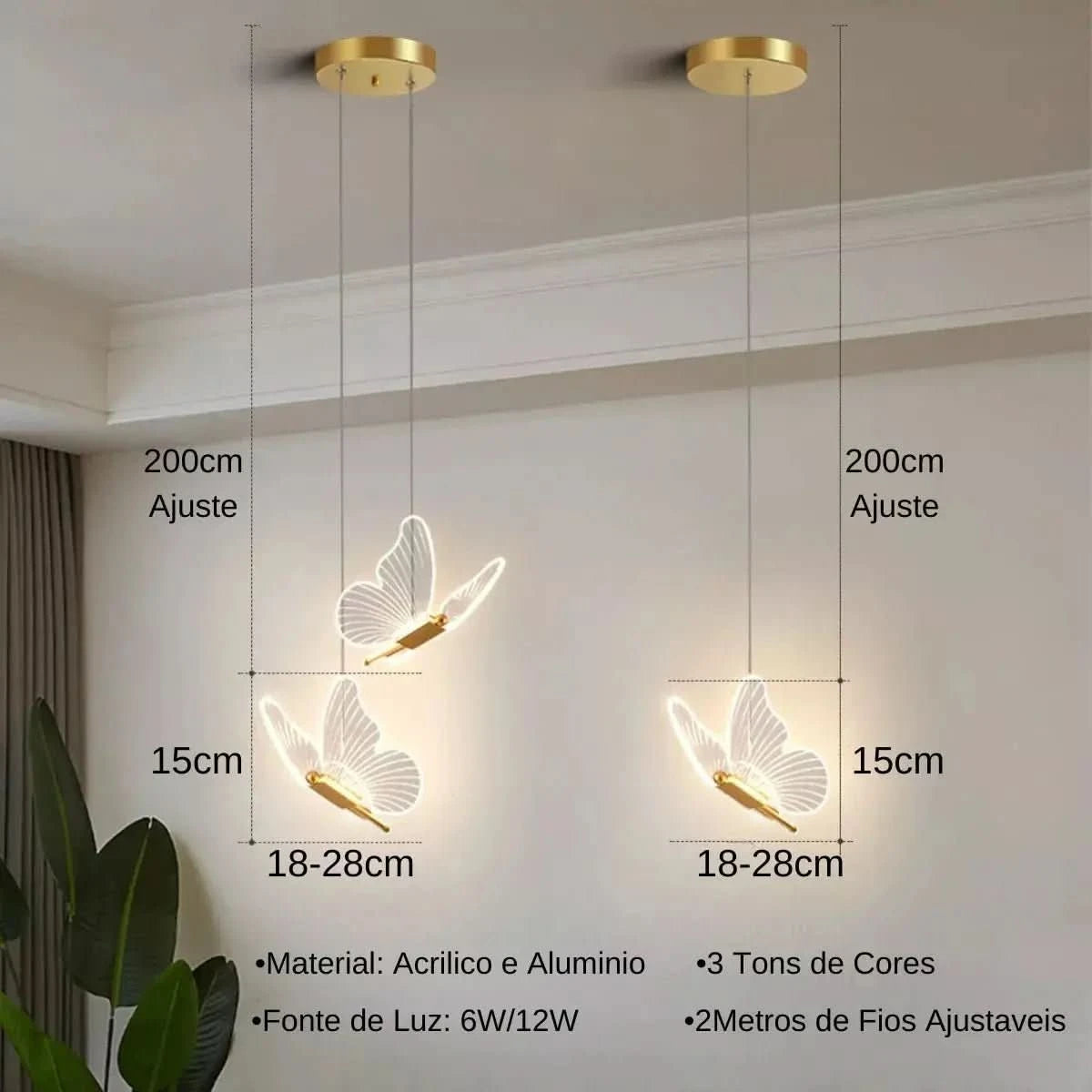 Luminária Pendente Borboleta Crystal Light - Morada Serena