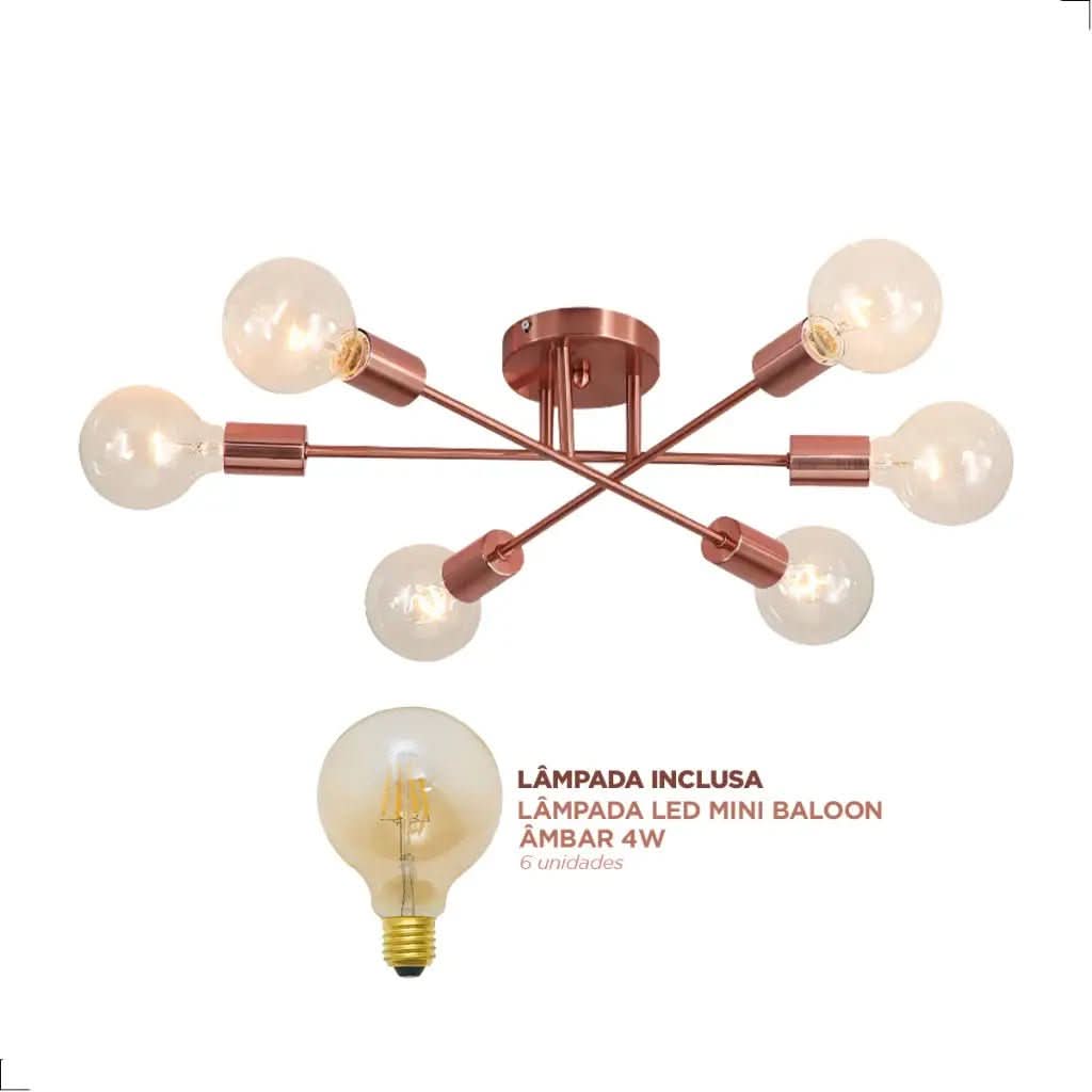 Lustre Para Sala Moderno Dourado 6 Lâmpadas | Morada Serena - Morada Serena