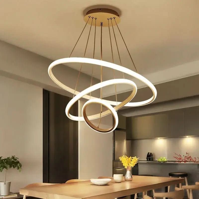 Lustre Pendente Circular Triplo em LED – Iluminação Moderna e Sofisticada - Morada Serena