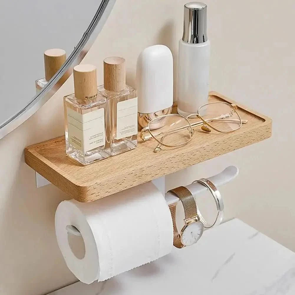 Suporte de Papel Higiênico Madeira Premium - Elegância e Durabilidade para Seu Banheiro - Morada Serena