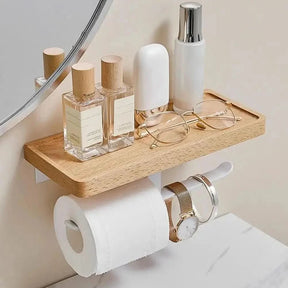 Suporte de Papel Higiênico Madeira Premium - Elegância e Durabilidade para Seu Banheiro - Morada Serena