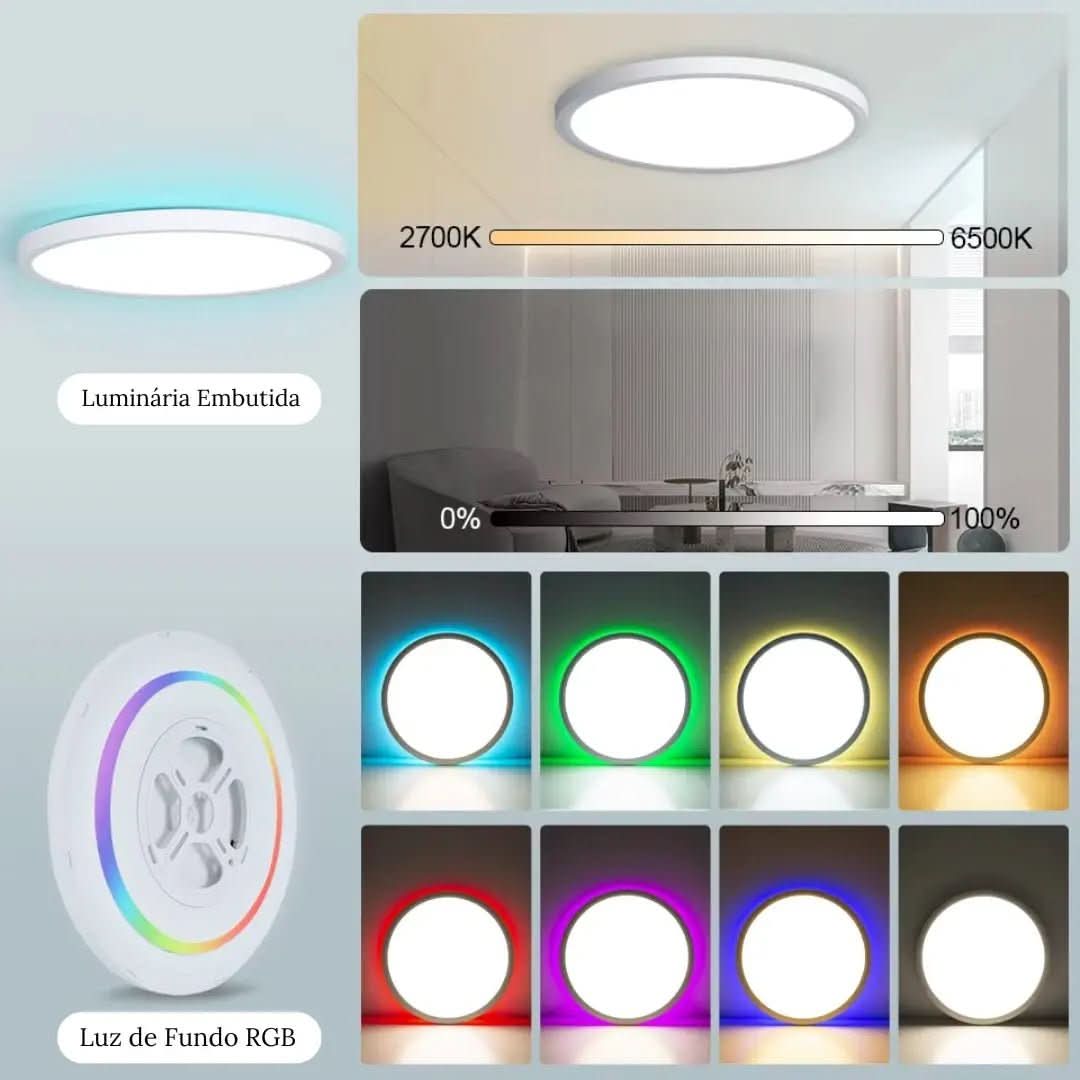 Luminária de Teto Plafon LED Redondo Inteligente - Compatível com Alexa e Google Home - Morada Serena