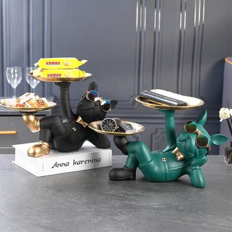 BullDog Mordomo Decorativo com Bandeja Dupla – Estilo e Praticidade - Morada Serena