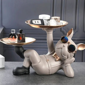 BullDog Mordomo Decorativo com Bandeja Dupla – Estilo e Praticidade - Morada Serena