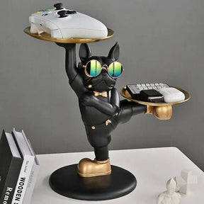 Escultura Bulldog Francês Mordomo KungFu com Bandeja Dupla - Estilo e Praticidade - Morada Serena