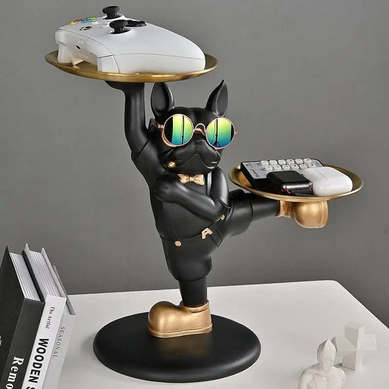 Escultura Bulldog Francês Mordomo KungFu com Bandeja Dupla - Estilo e Praticidade - Morada Serena