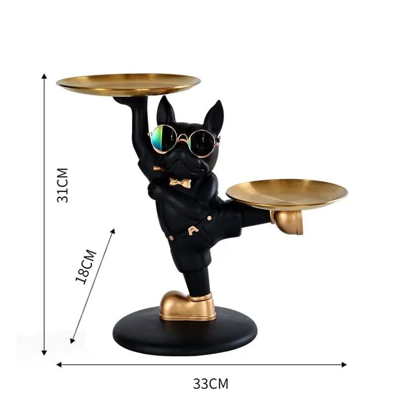 Escultura Bulldog Francês Mordomo KungFu com Bandeja Dupla - Estilo e Praticidade - Morada Serena