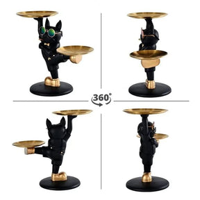 Escultura Bulldog Francês Mordomo KungFu com Bandeja Dupla - Estilo e Praticidade - Morada Serena