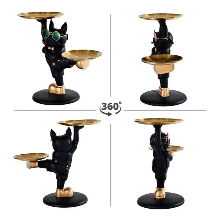 Escultura Bulldog Francês Mordomo KungFu com Bandeja Dupla - Estilo e Praticidade - Morada Serena