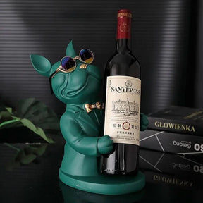 Escultura Decorativa BullDog Francês Mordomo Suporte de Vinho - Morada Serena