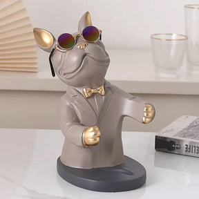 Escultura Decorativa BullDog Francês Mordomo Suporte de Vinho - Morada Serena