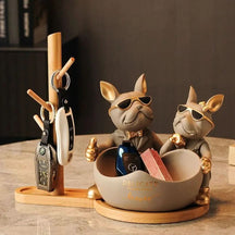 Estatueta Decorativa BullDog Francês Casal Edição Limitada - Suporte de Madeira Incluso - Morada Serena