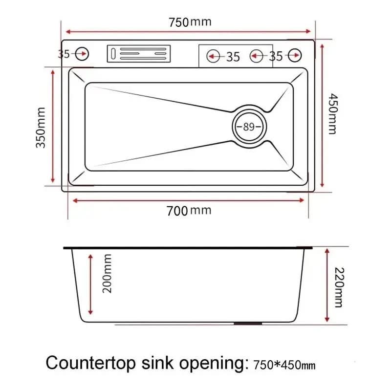 Cuba Pia Dourada Cozinha Gourmet Quadrada 75x45cm Aço Inoxidável 304 Com Acessórios Completos - Morada Serena