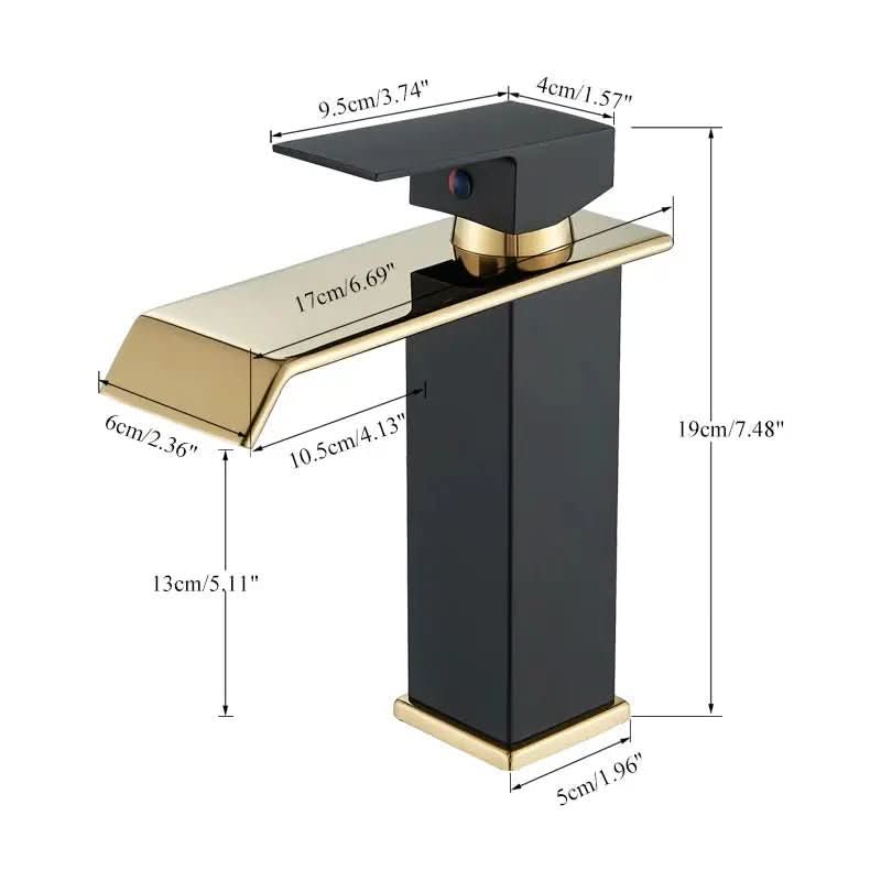 Torneira Banheiro Monocomando Cascata Preta Dourada Bica Baixa Quadrada - Morada Serena