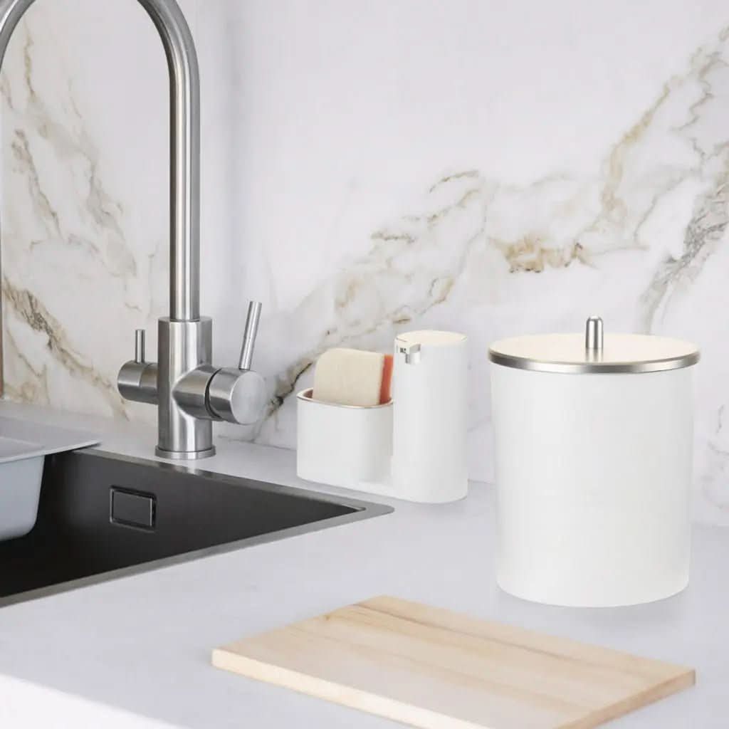 Kit Lixeira Cozinha 5L E Dispenser Porta Detergente Luxo – Estilo e Praticidade na Sua Pia - Morada Serena