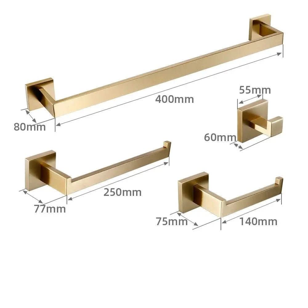 Kit Acessórios Para Banheiro Completo 4 Peças Inox 40/60cm Dourado Escovado - Morada Serena