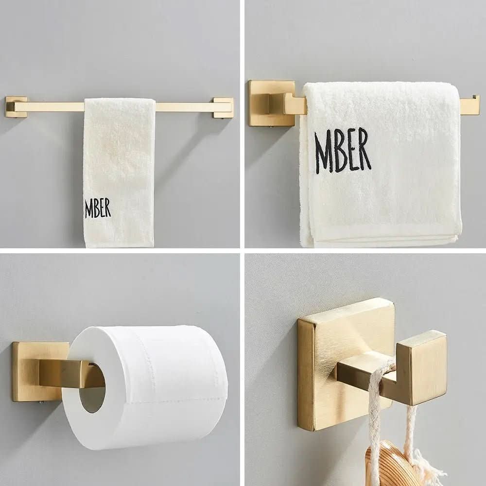 Kit Acessórios Para Banheiro Completo 4 Peças Inox 40/60cm Dourado Escovado - Morada Serena