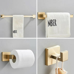 Kit Acessórios Para Banheiro Completo 4 Peças Inox 40/60cm Dourado Escovado - Morada Serena