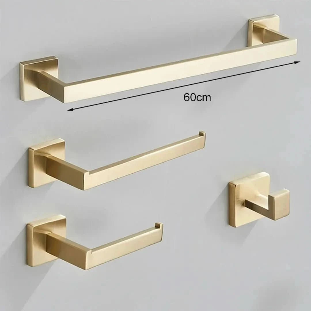 Kit Acessórios Para Banheiro Completo 4 Peças Inox 40/60cm Dourado Escovado - Morada Serena