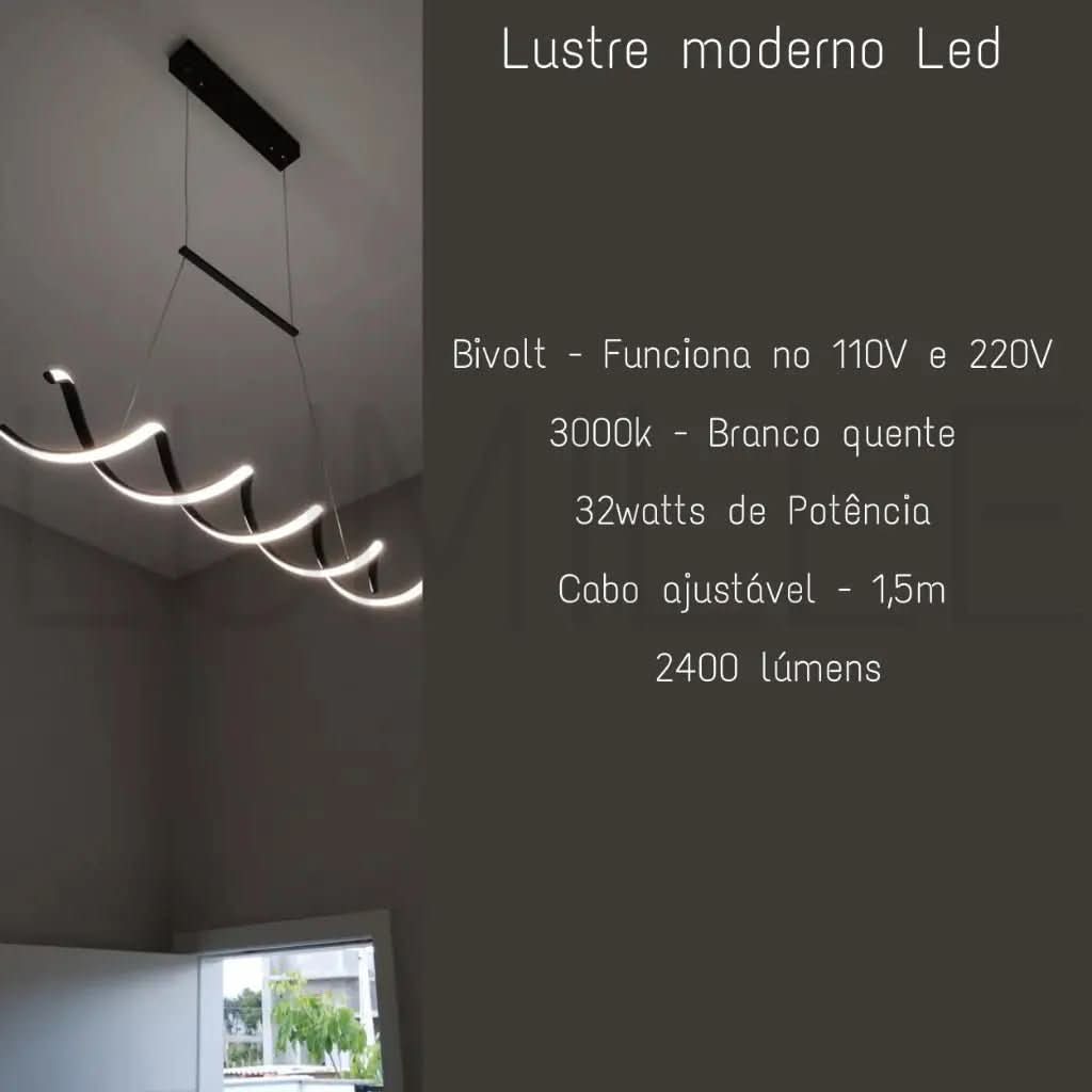 Pendente Led Lustre Preto/Dourado Para Sala de Jantar Decoração - Morada Serena