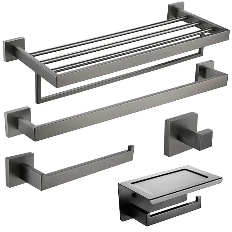 Kit Acessórios para Banheiro Completo 5 Peças Inox - Toalheiro Grafite Escovado - Morada Serena