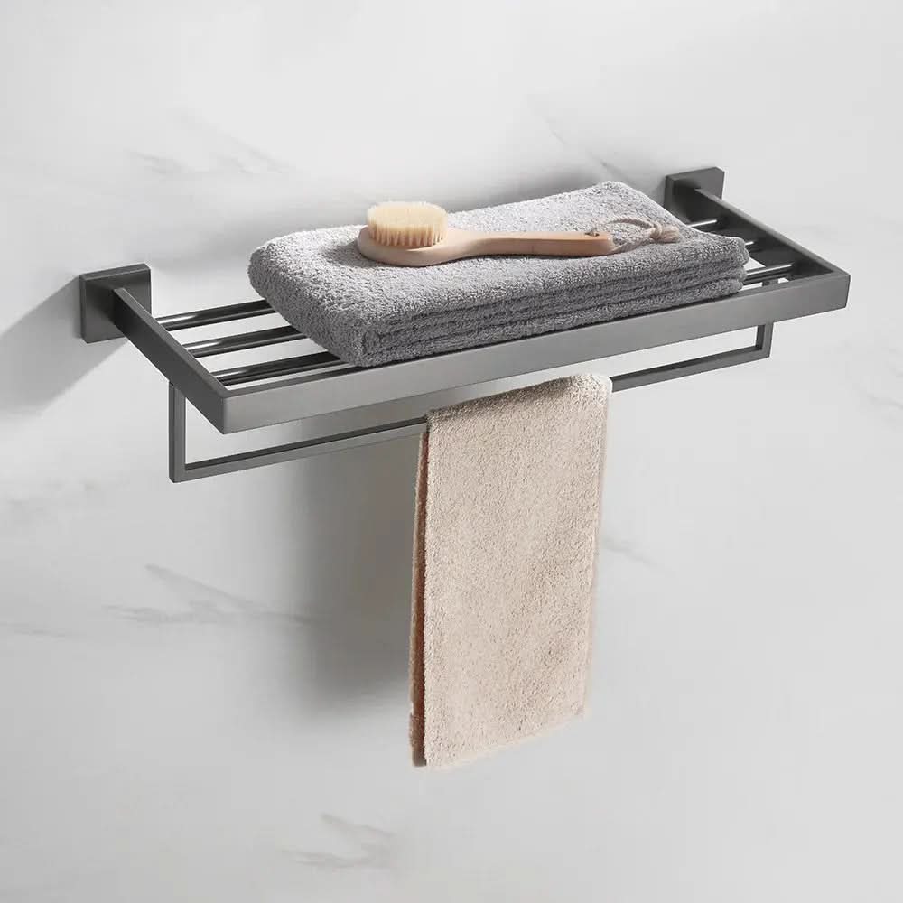 Kit Acessórios para Banheiro Completo 5 Peças Inox - Toalheiro Grafite Escovado - Morada Serena