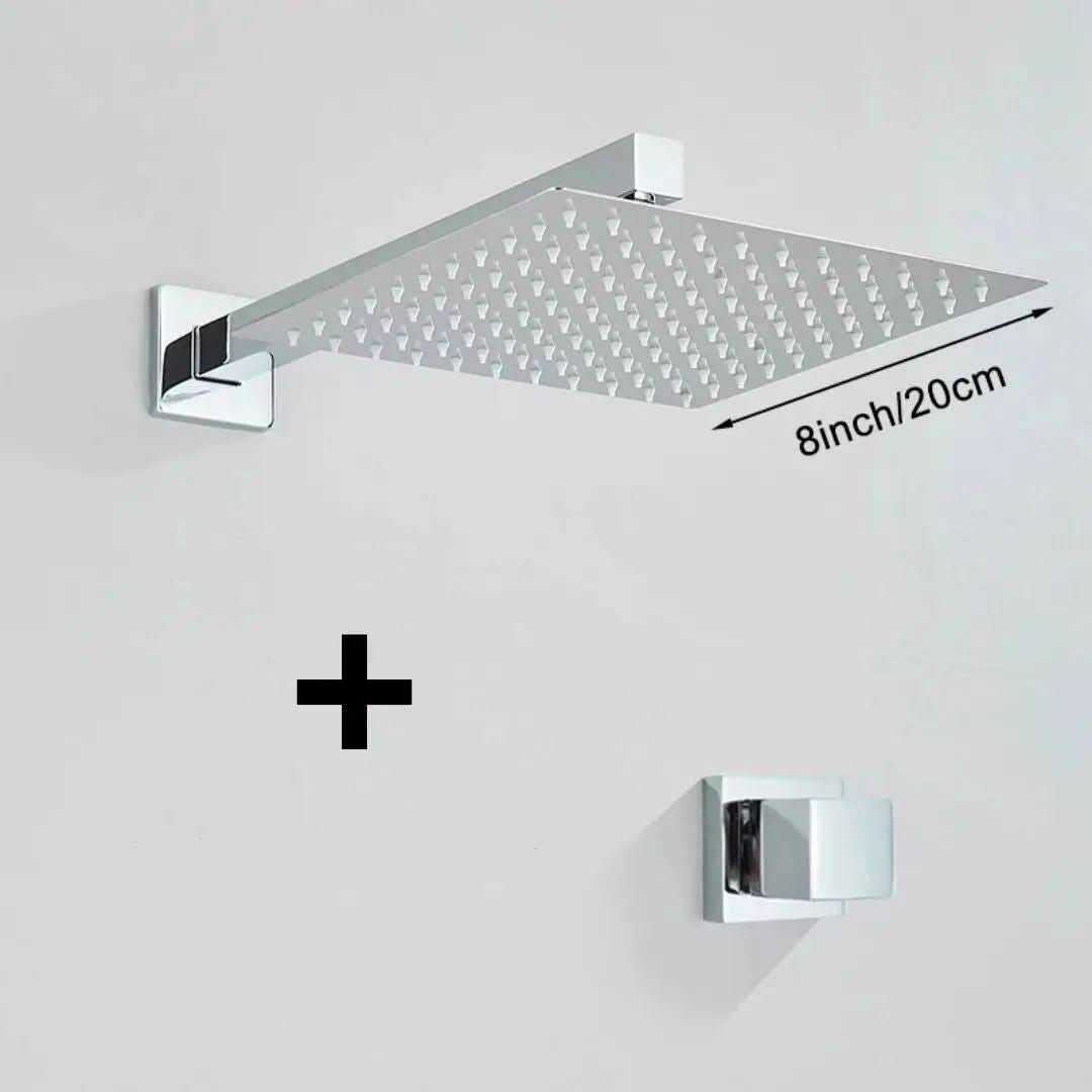 Kit Ducha Chuveiro 20×20cm Inox 304 Com Acabamentos Registros Preto/Cromado Para Chuveiro Banheiro - Morada Serena