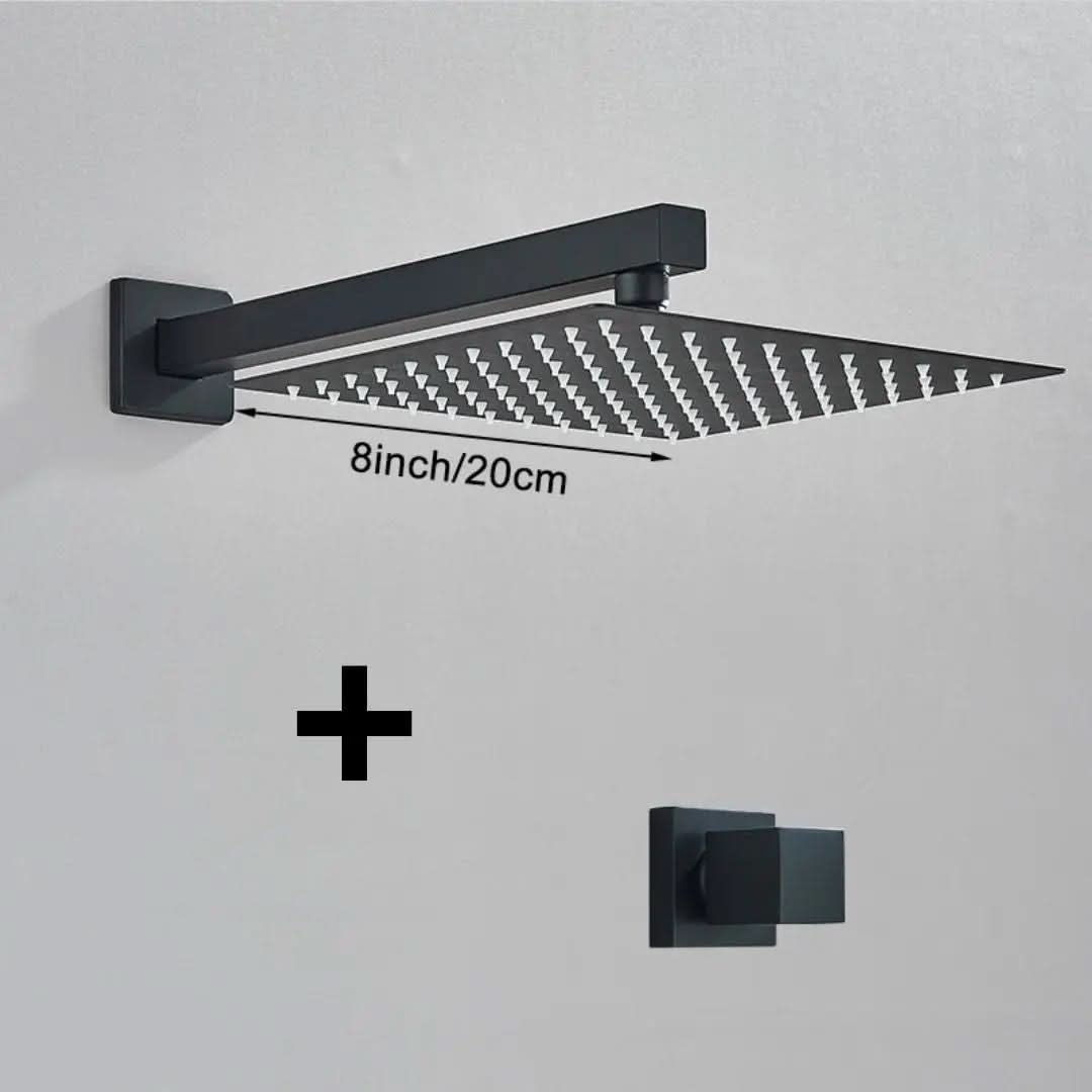Kit Ducha Chuveiro 20×20cm Inox 304 Com Acabamentos Registros Preto/Cromado Para Chuveiro Banheiro - Morada Serena