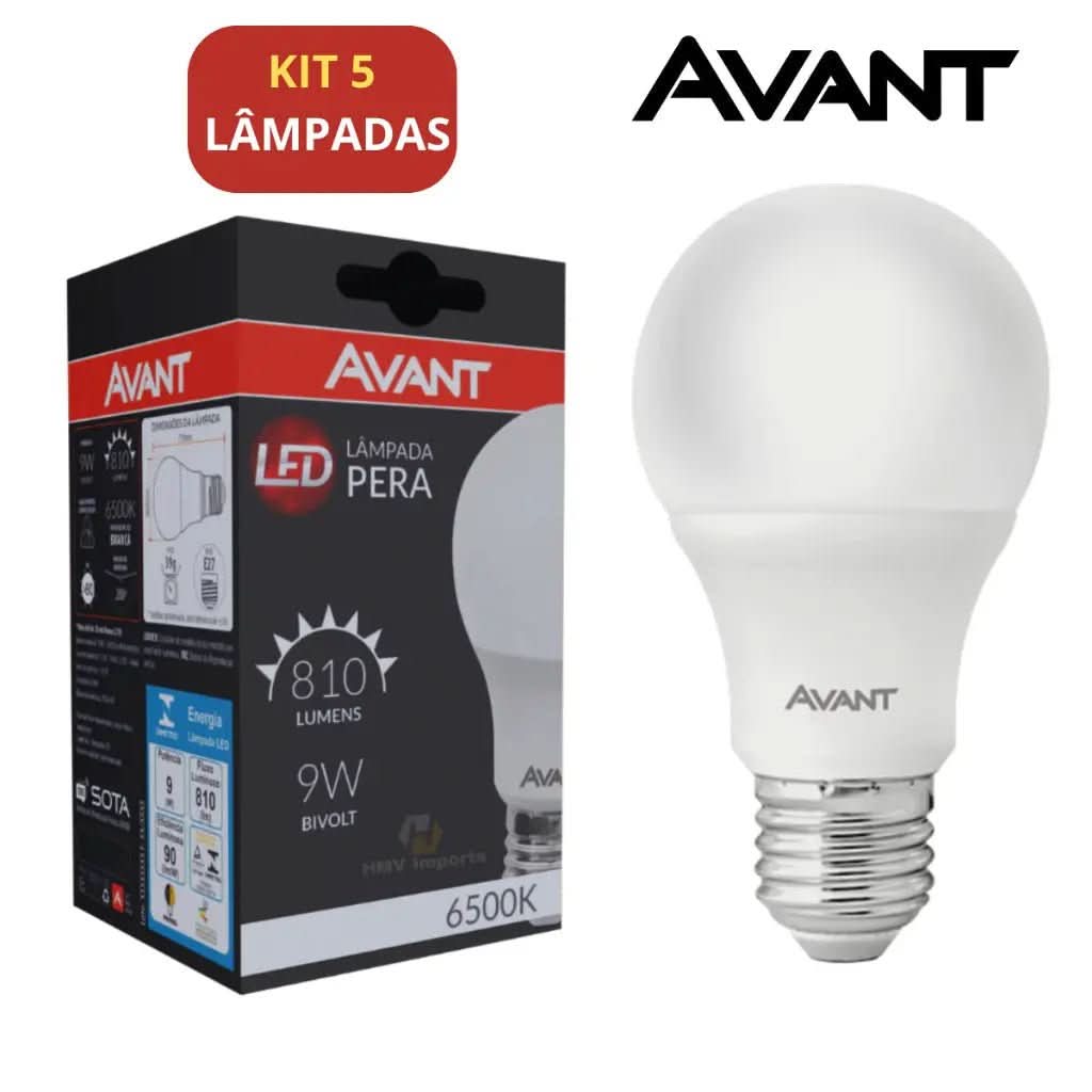 Kit 5 Lâmpadas LED Bulbo Branco Frio Avant - Iluminação Eficiente e Durável - Morada Serena