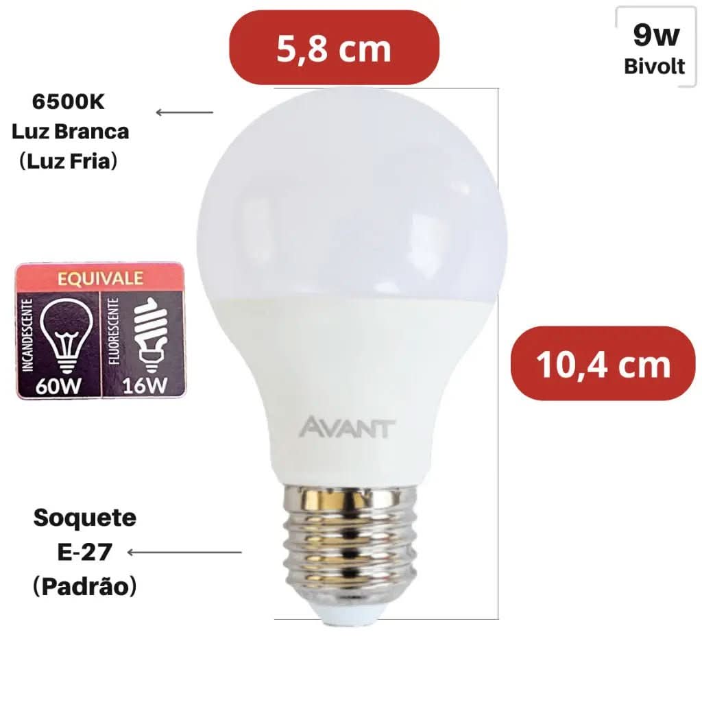 Kit 5 Lâmpadas LED Bulbo Branco Frio Avant - Iluminação Eficiente e Durável - Morada Serena