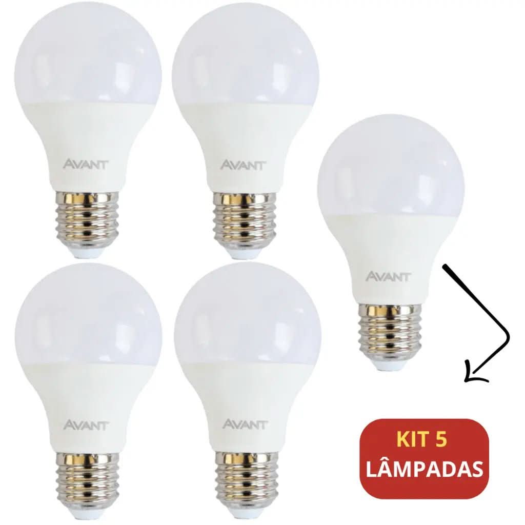 Kit 5 Lâmpadas LED Bulbo Branco Frio Avant - Iluminação Eficiente e Durável - Morada Serena