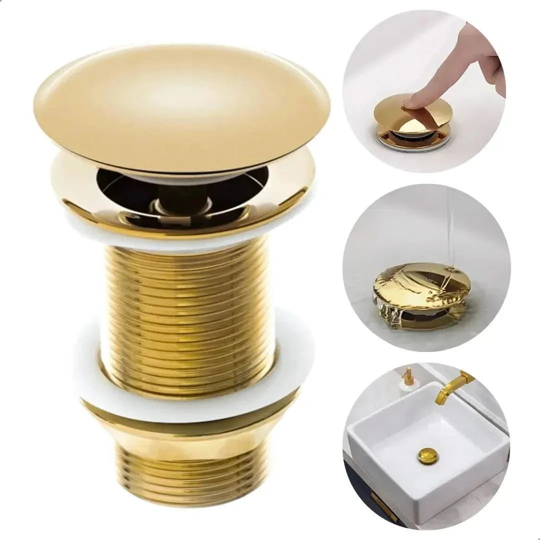 Válvula Click de Inox para Cuba de Banheiro Dourada 4cm - Morada Serena