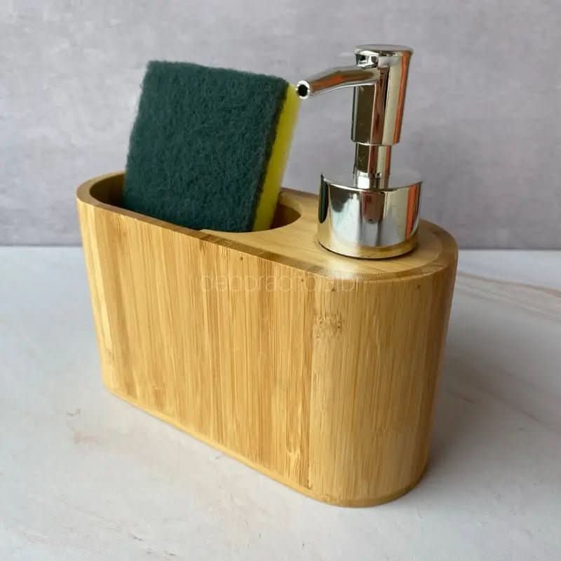 Dispenser Porta Detergente E Esponja Com Valvula Bambu Kit Pia Cozinha - Morada Serena