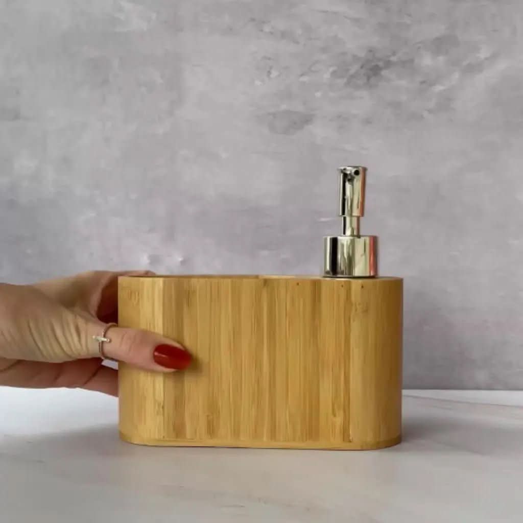 Dispenser Porta Detergente E Esponja Com Valvula Bambu Kit Pia Cozinha - Morada Serena