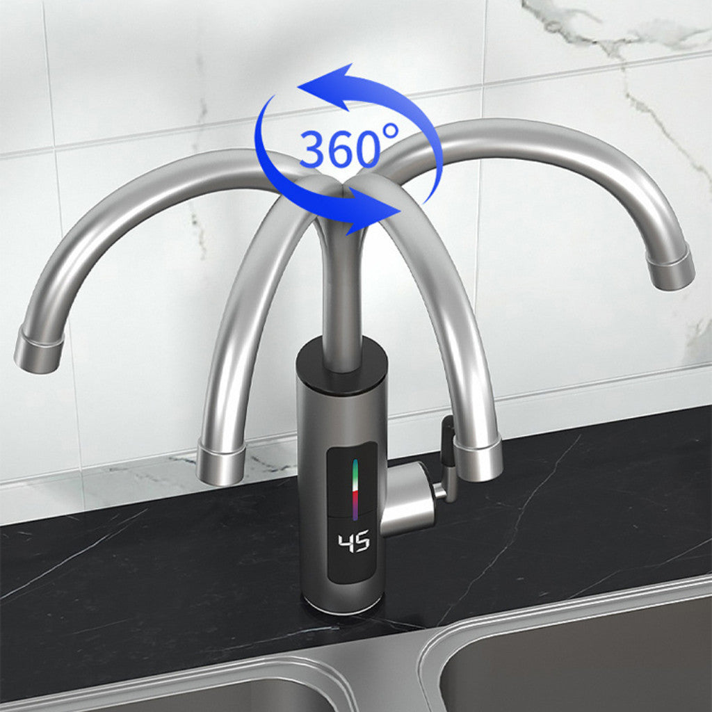 Torneira Elétrica Para Cozinha Banheiro Com Visor de Temperatura Regulagem e Giratória 360° Aço Inoxidável