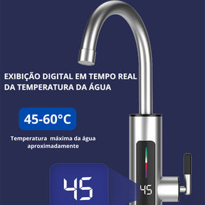 Torneira Elétrica Para Cozinha Banheiro Com Visor de Temperatura Regulagem e Giratória 360° Aço Inoxidável
