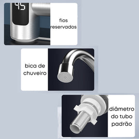 Torneira Elétrica Para Cozinha Banheiro Com Visor de Temperatura Regulagem e Giratória 360° Aço Inoxidável