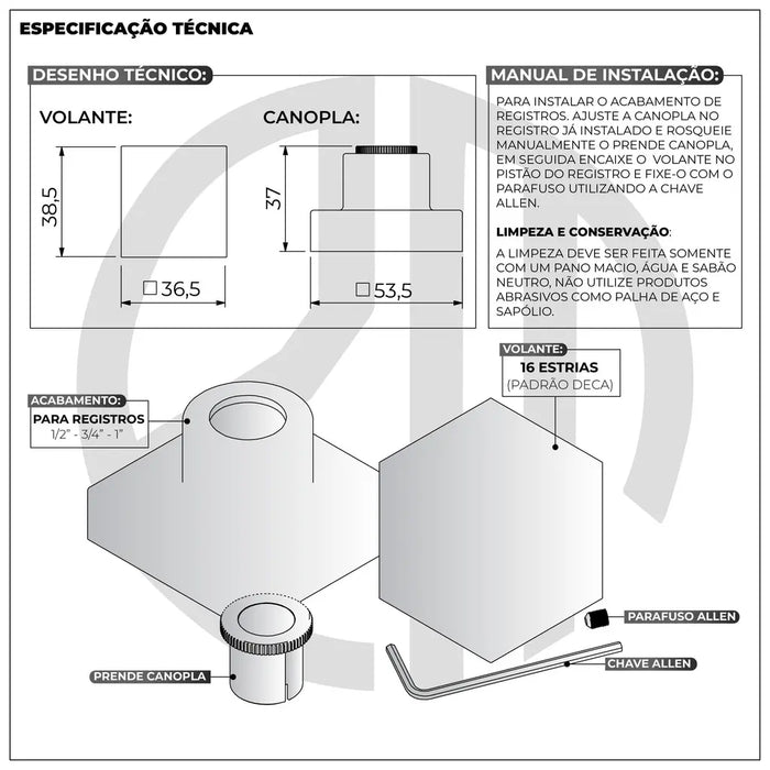 Registro padrão Deca com acabamento quadrado dourado brilhante