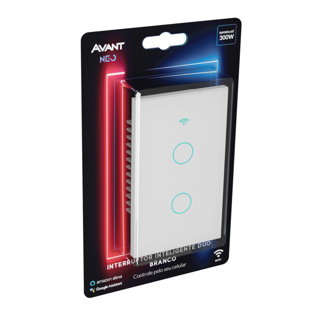 Interruptor Inteligente Touch Smart WiFi com 1, 2 ou 3 botões Branco Avant Neo